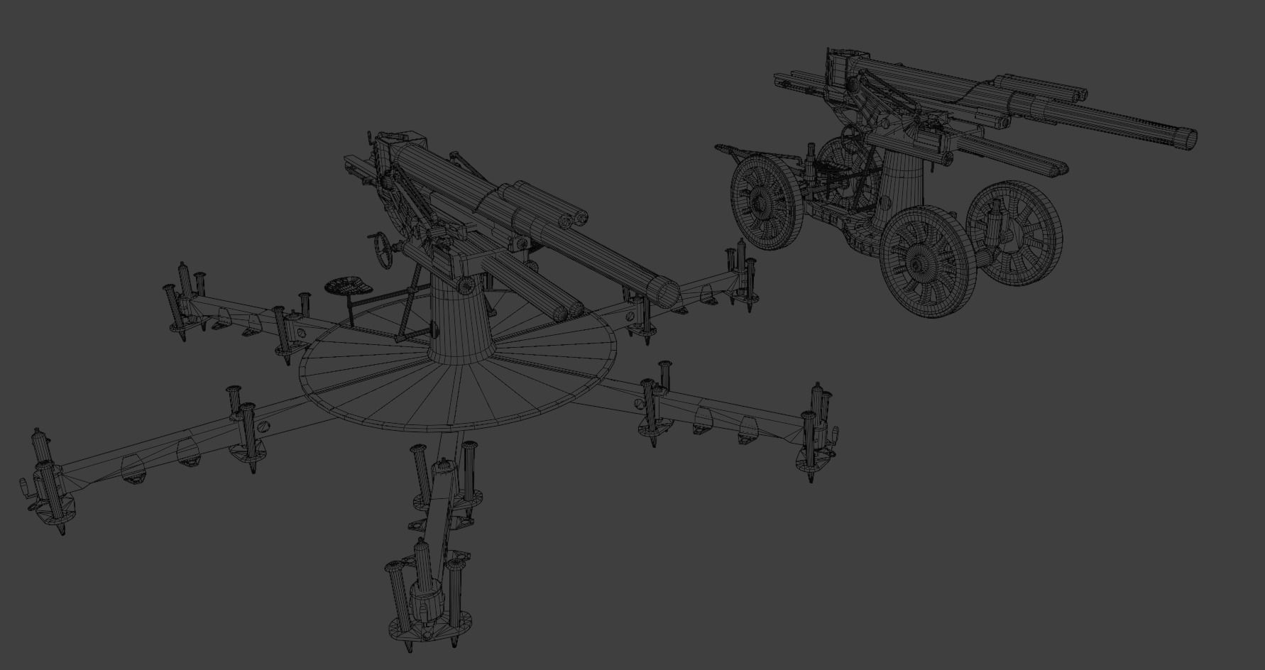 Type 14 10 cm AA gun Low-poly 3D model_15
