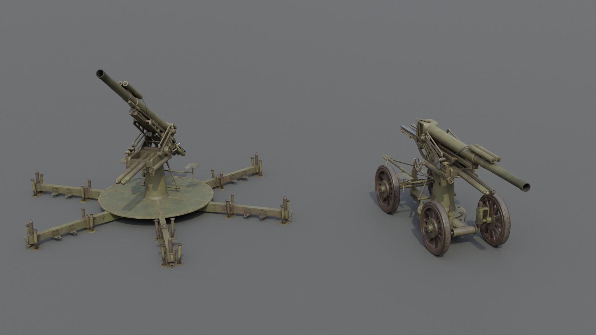 Type 14 10 cm AA gun Low-poly 3D model_16