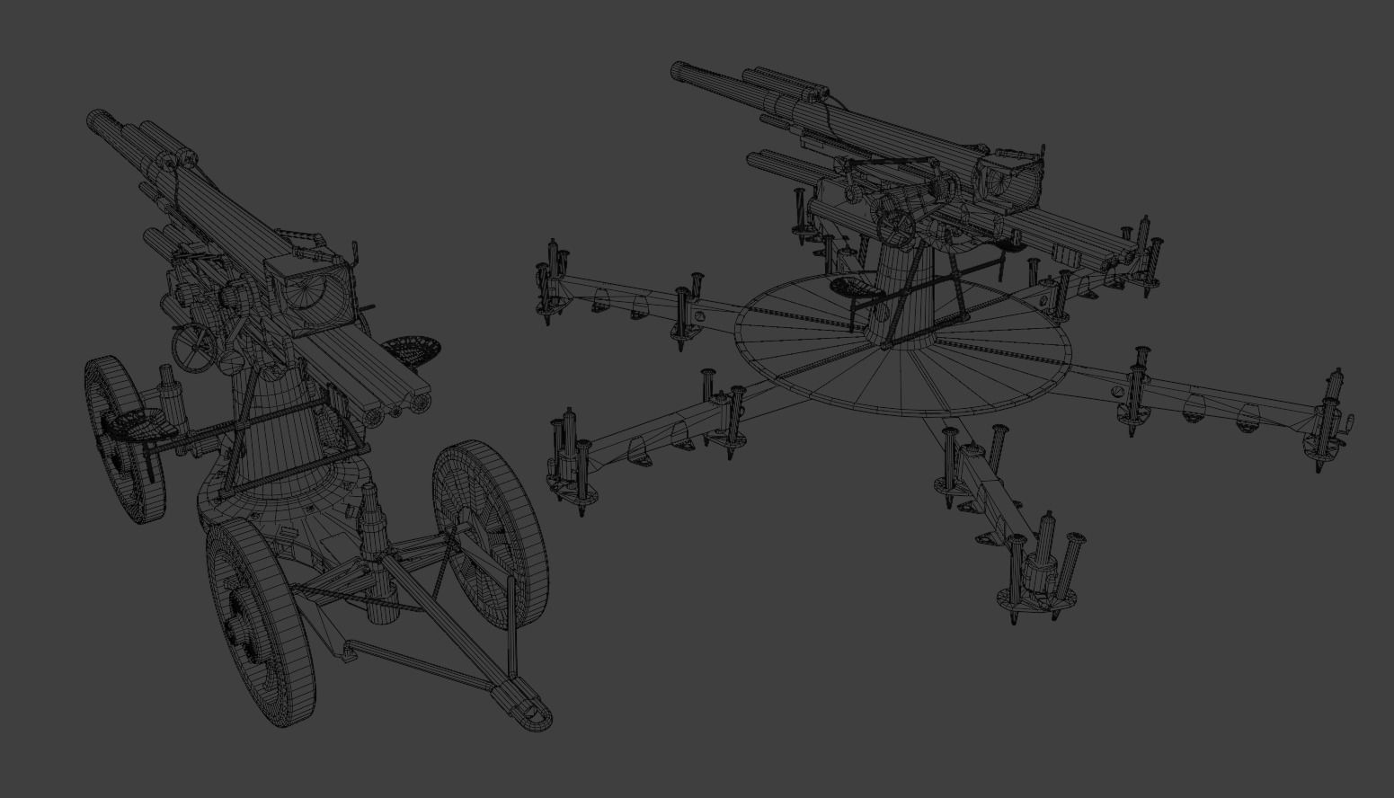 Type 14 10 cm AA gun Low-poly 3D model_13
