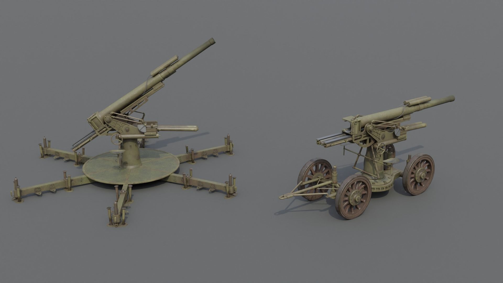 Type 14 10 cm AA gun Low-poly 3D model_21