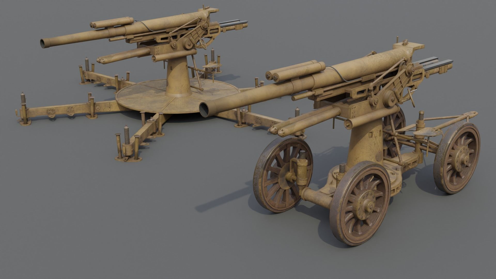 Type 14 10 cm AA gun Low-poly 3D model_3