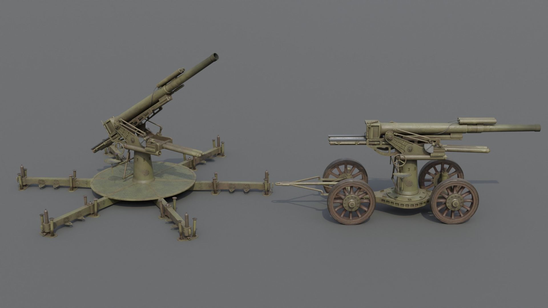 Type 14 10 cm AA gun Low-poly 3D model_17