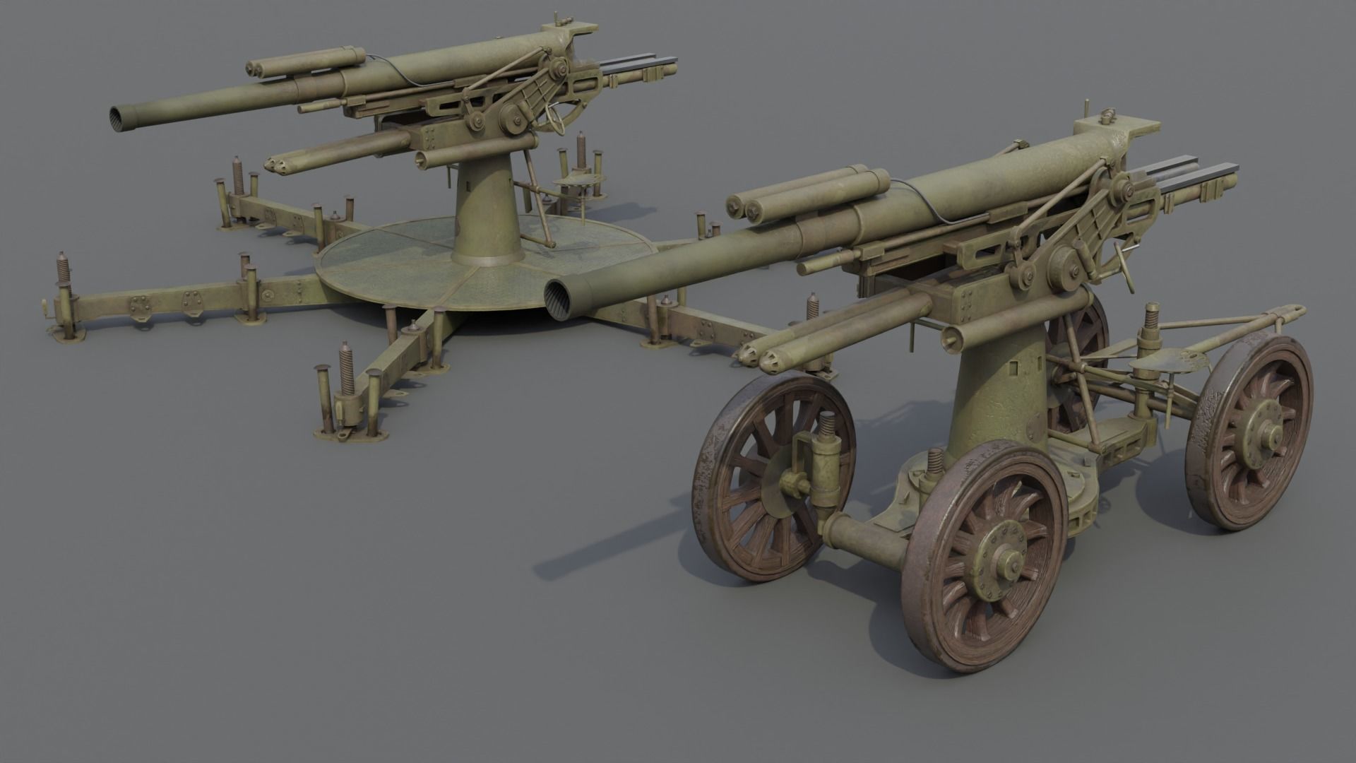 Type 14 10 cm AA gun Low-poly 3D model_2