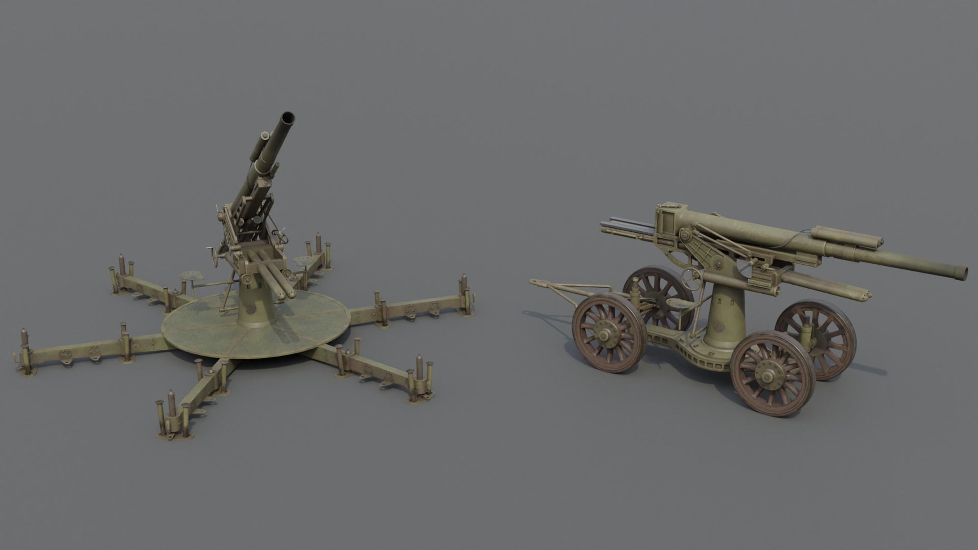 Type 14 10 cm AA gun Low-poly 3D model_19