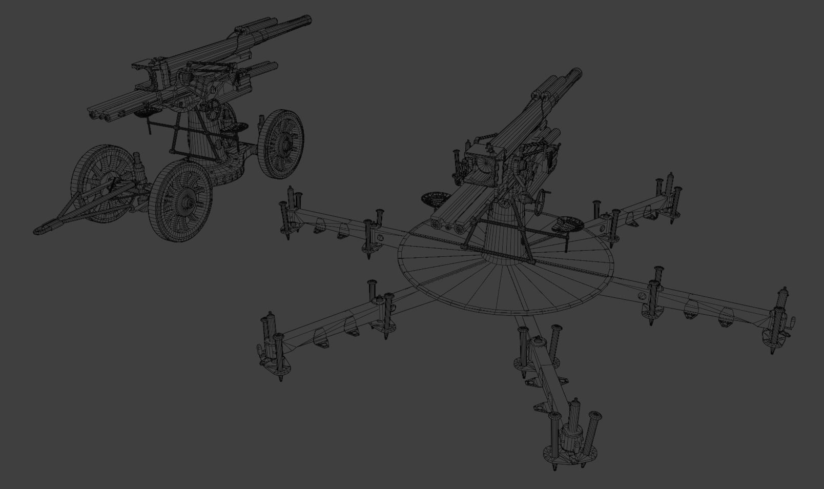 Type 14 10 cm AA gun Low-poly 3D model_14