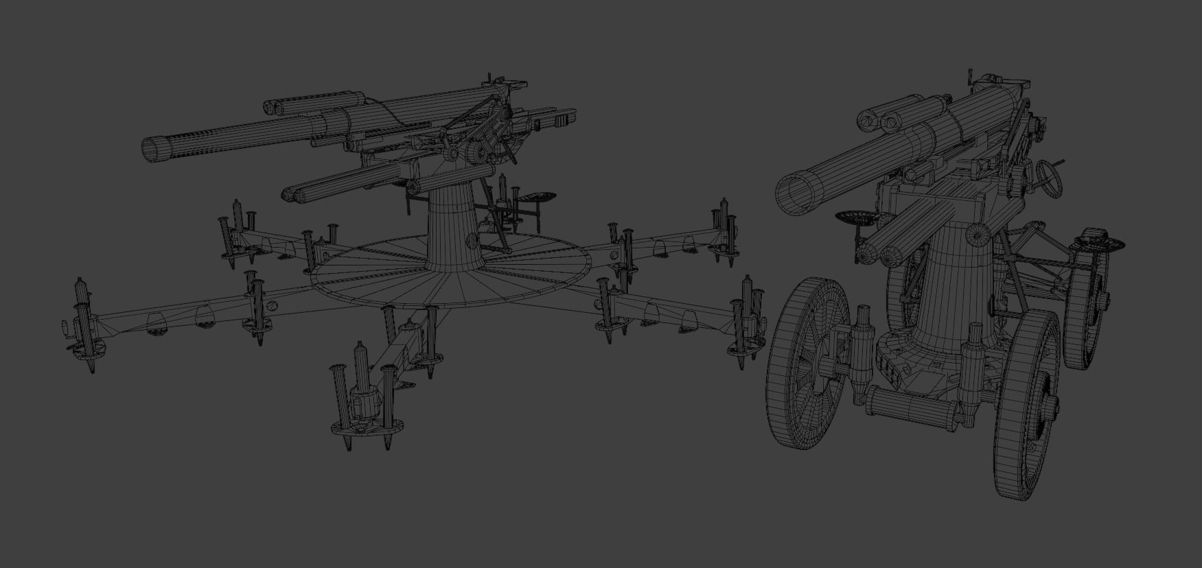 Type 14 10 cm AA gun Low-poly 3D model_12