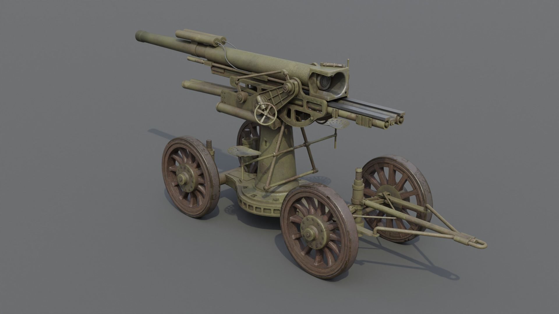 Type 14 10 cm AA gun Low-poly 3D model_11