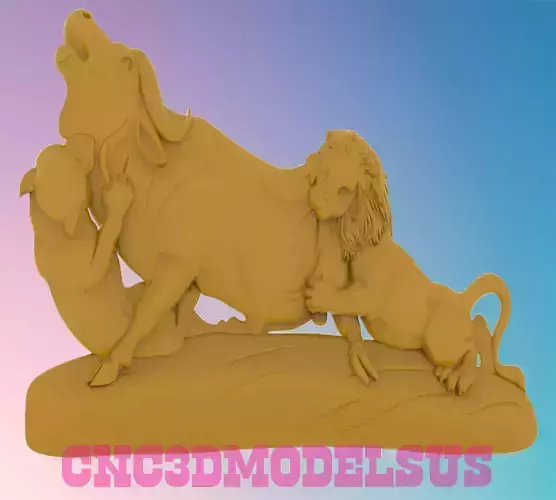 Lions hunting Buffalo 3D MODEL STL FILE FOR CNC ROUTER LASER