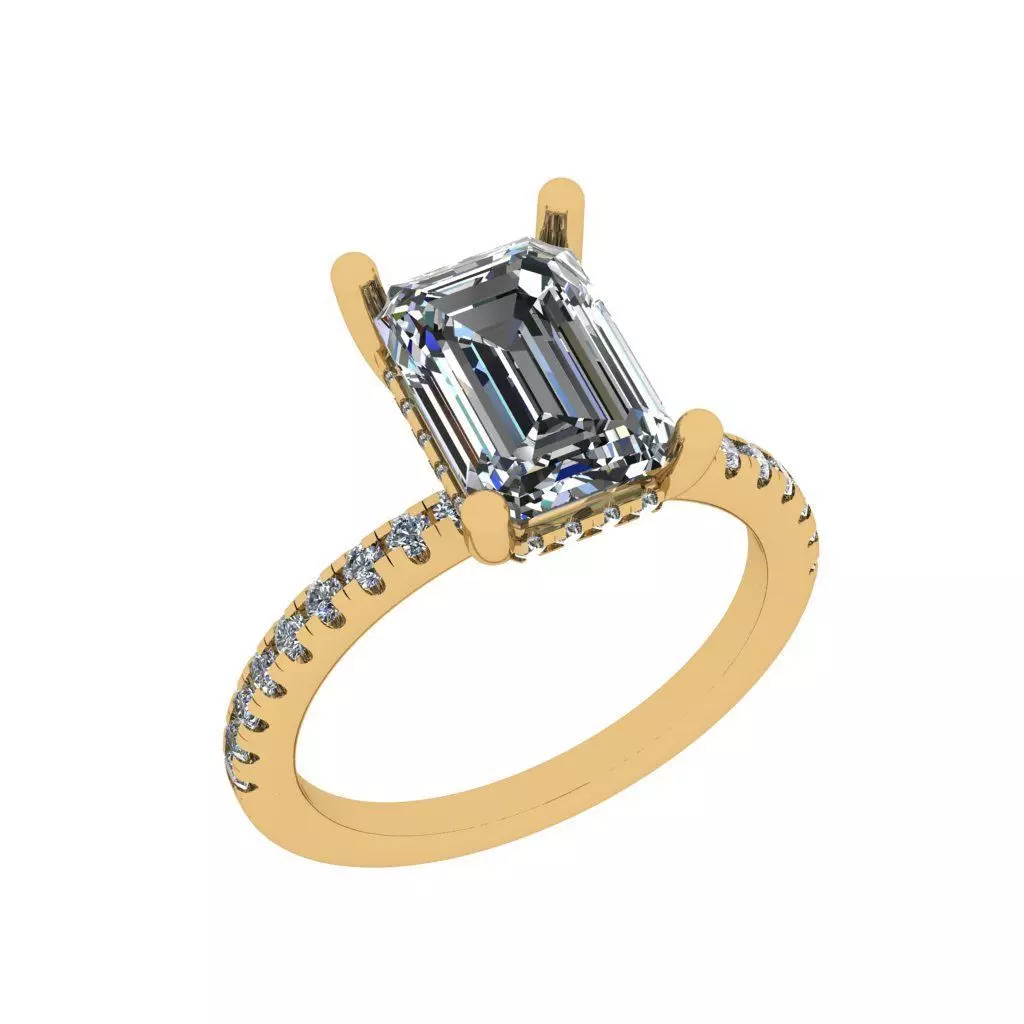 Emerald solitaire hidden halo diamond ring 3D print model_0