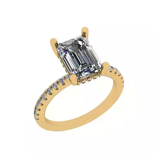 Emerald solitaire hidden halo diamond ring