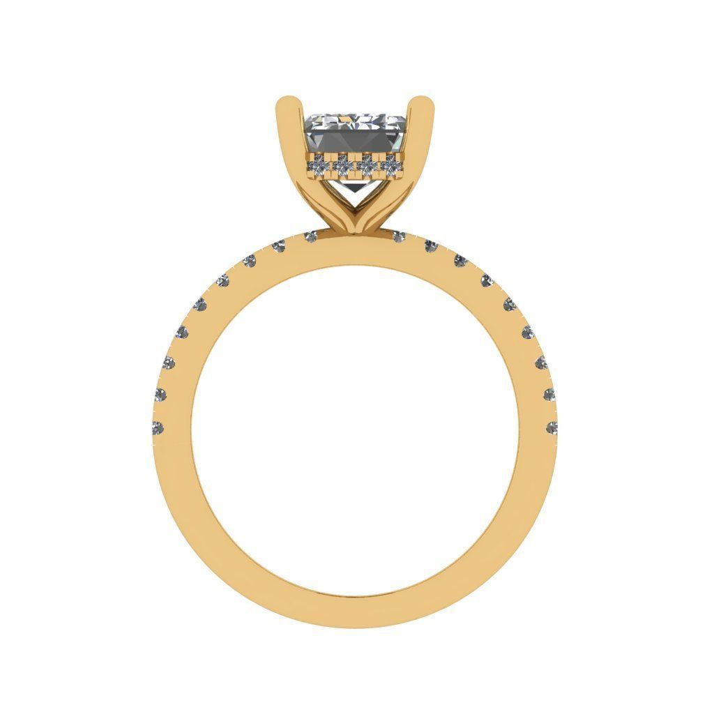 Emerald solitaire hidden halo diamond ring 3D print model_1