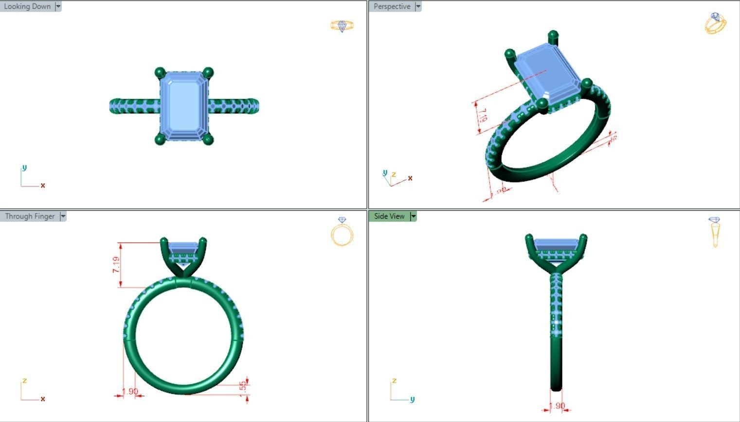 Emerald solitaire hidden halo diamond ring 3D print model_5