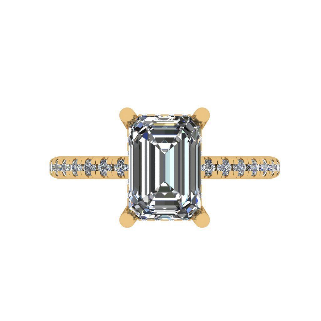 Emerald solitaire hidden halo diamond ring 3D print model_3