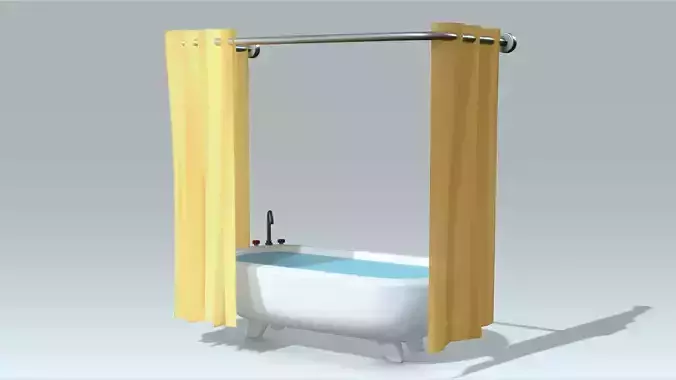 Bathtub and Shower Curtain Low-poly 3D model