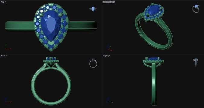 Diamond Pear Engagement Ring  3D print model