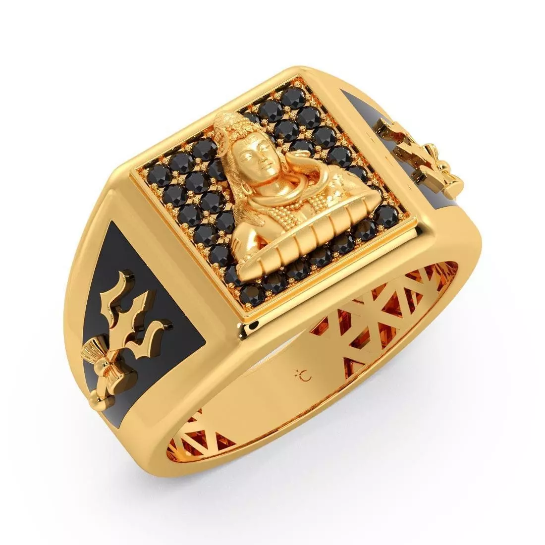 MAHADEV GOLD DIMOND RING WITH TRISHUL 3D model_0