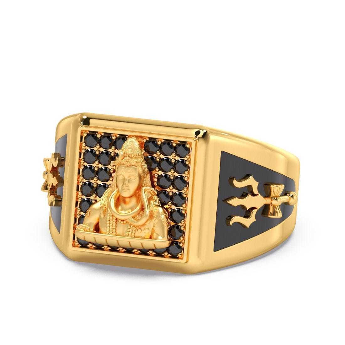 MAHADEV GOLD DIMOND RING WITH TRISHUL 3D model_2