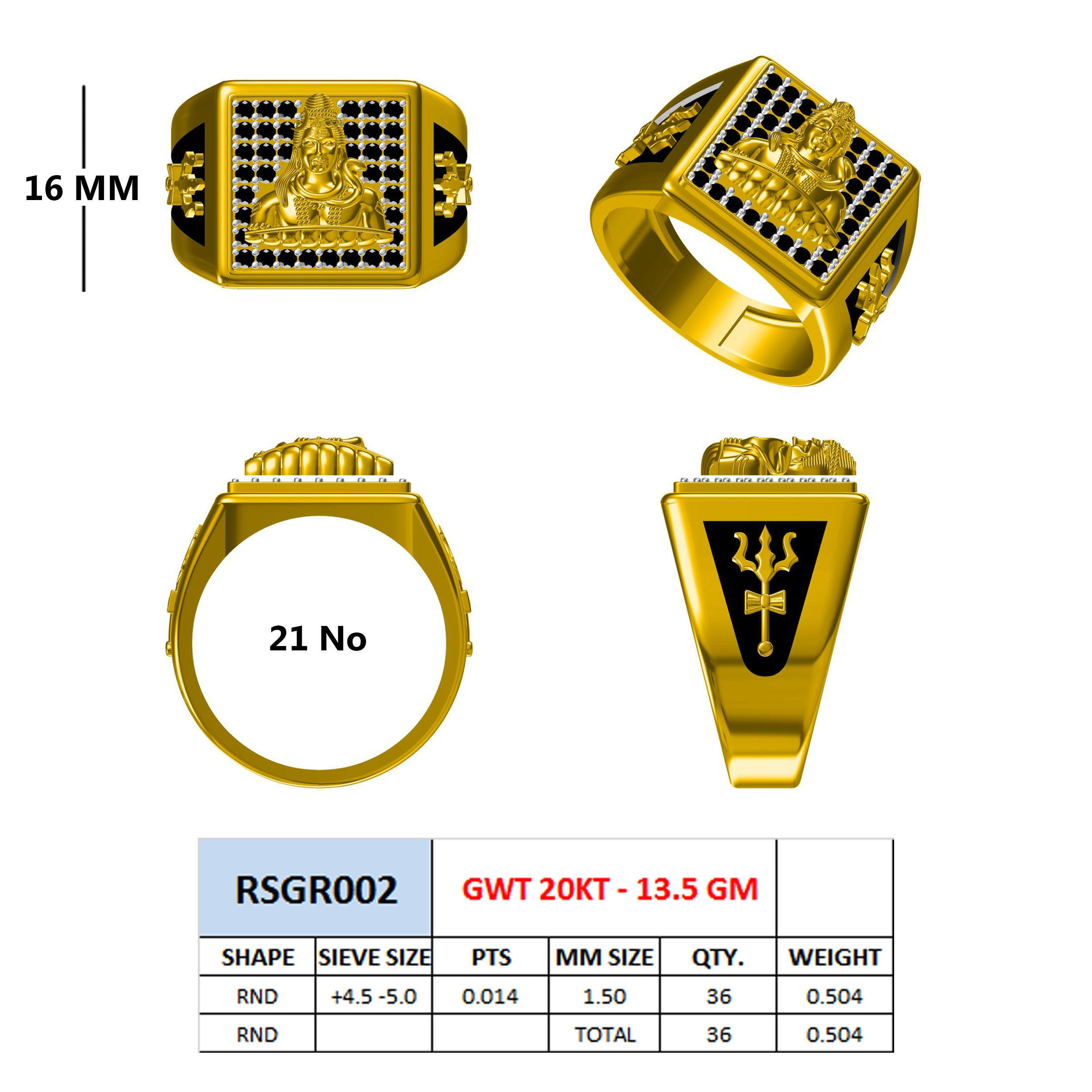 MAHADEV GOLD DIMOND RING WITH TRISHUL 3D model_5