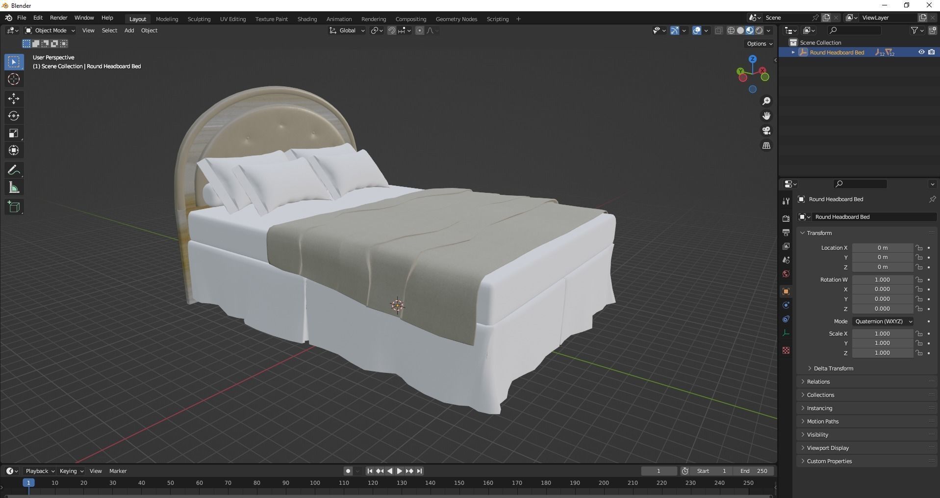 Round Headboard Bed Low-poly 3D model_28