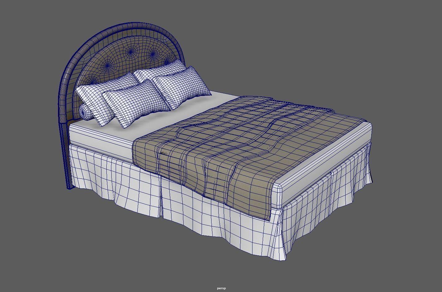 Round Headboard Bed Low-poly 3D model_9