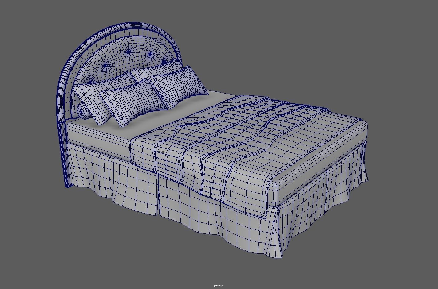Round Headboard Bed Low-poly 3D model_10
