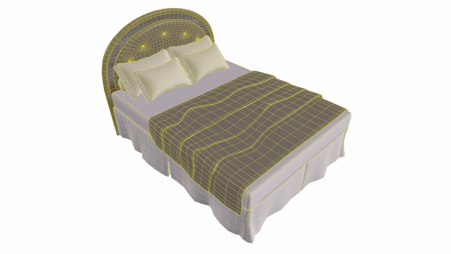 Round Headboard Bed Low-poly 3D model_7