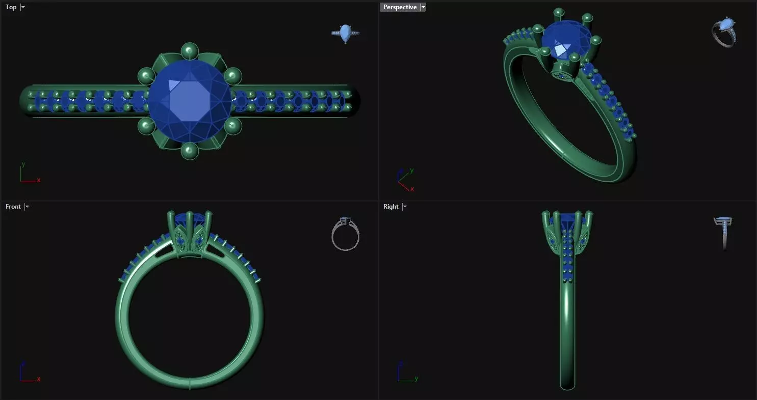 6 Prong Diamond Round Engagement Ring with sidestones 3D print model_0
