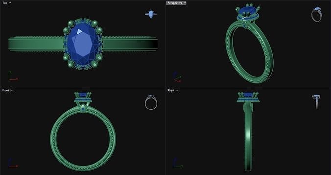 Double Prong Diamond Oval Engagement Ring 3D print model