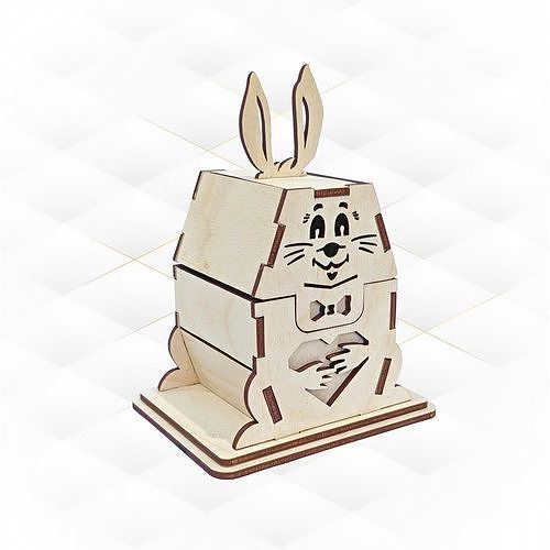 Gift Box Bunny Easter Eggs holder svg dxf template laser cutting 3D print model