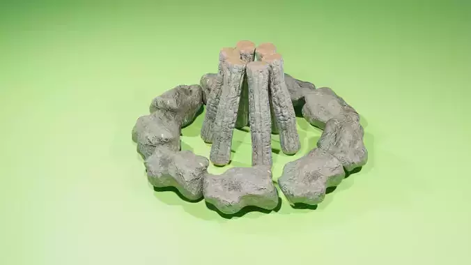 campfire stones and wood 3D model