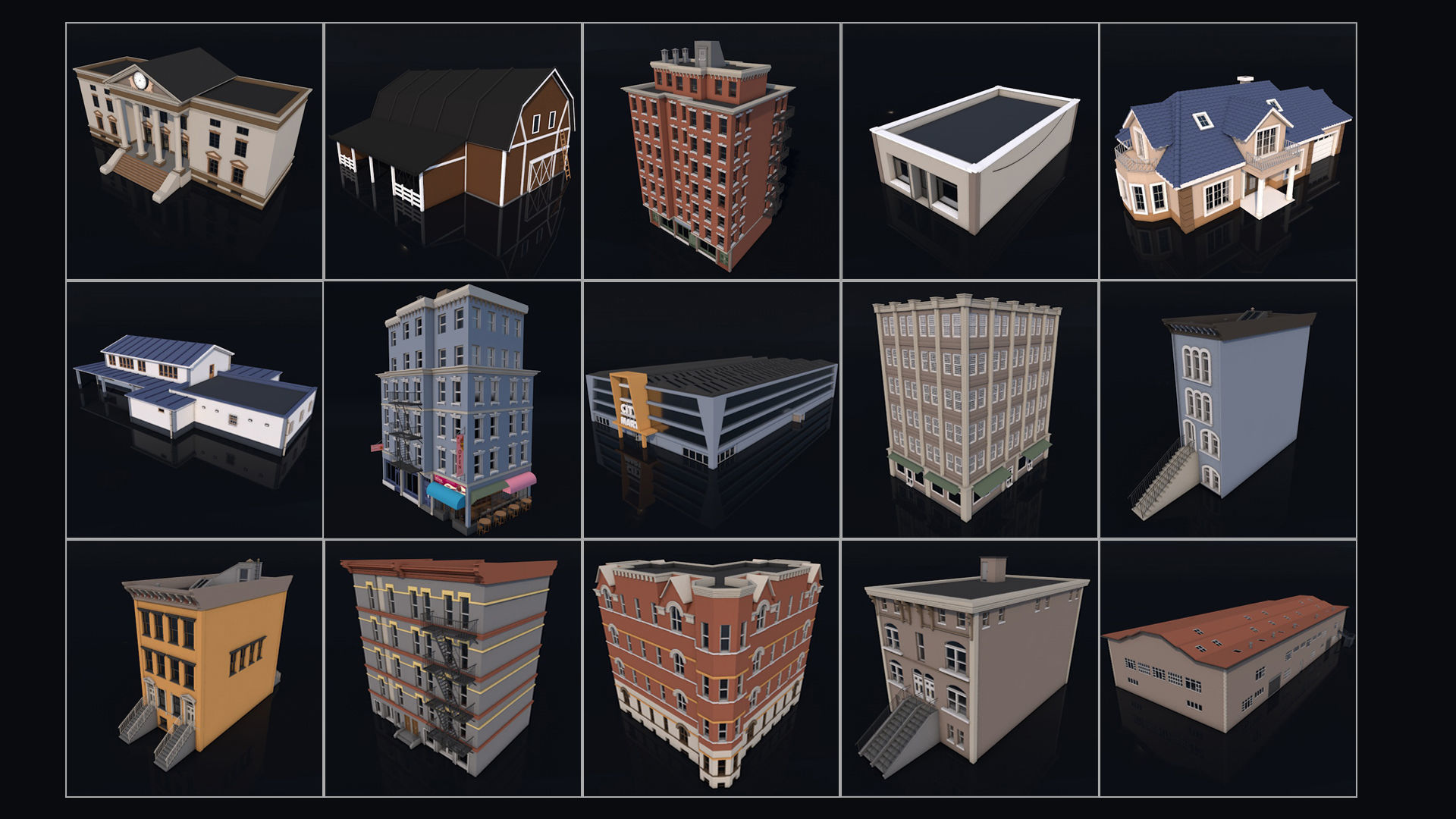 70 Poly Buildings Pack Collection Low-poly 3D model_5