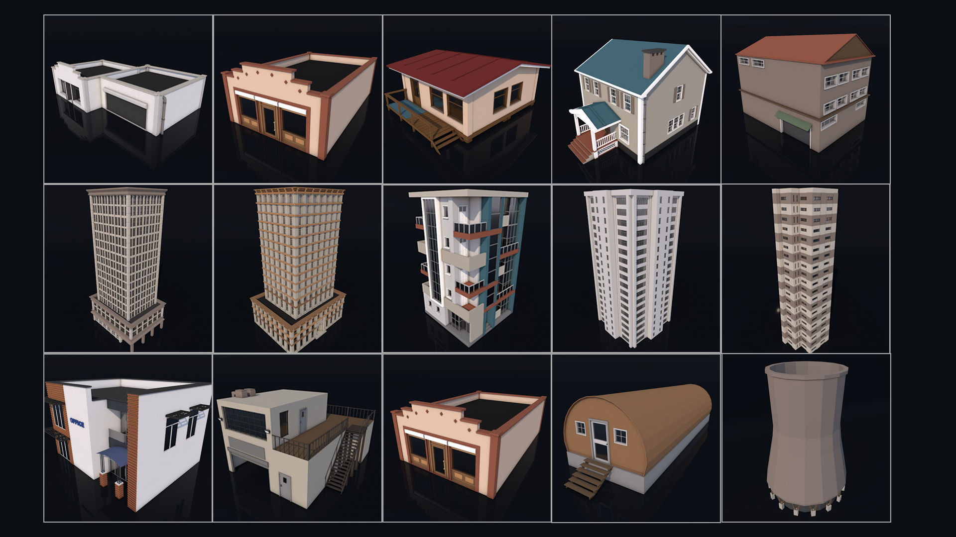 70 Poly Buildings Pack Collection Low-poly 3D model_6