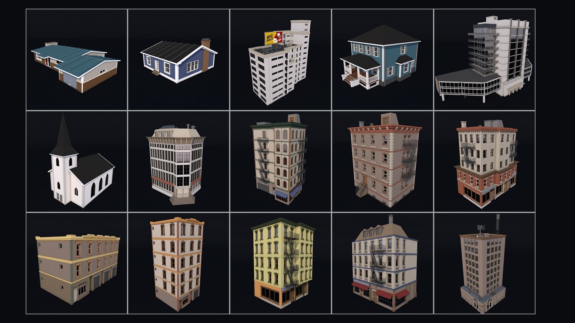 70 Poly Buildings Pack Collection Low-poly 3D model_3