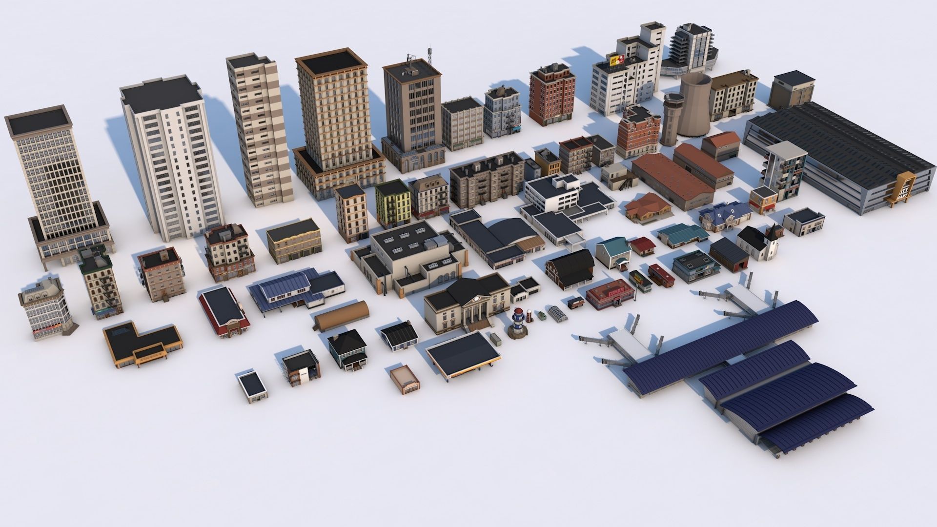 70 Poly Buildings Pack Collection Low-poly 3D model_2