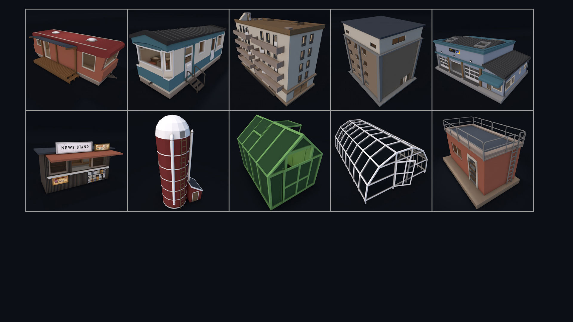 70 Poly Buildings Pack Collection Low-poly 3D model_7