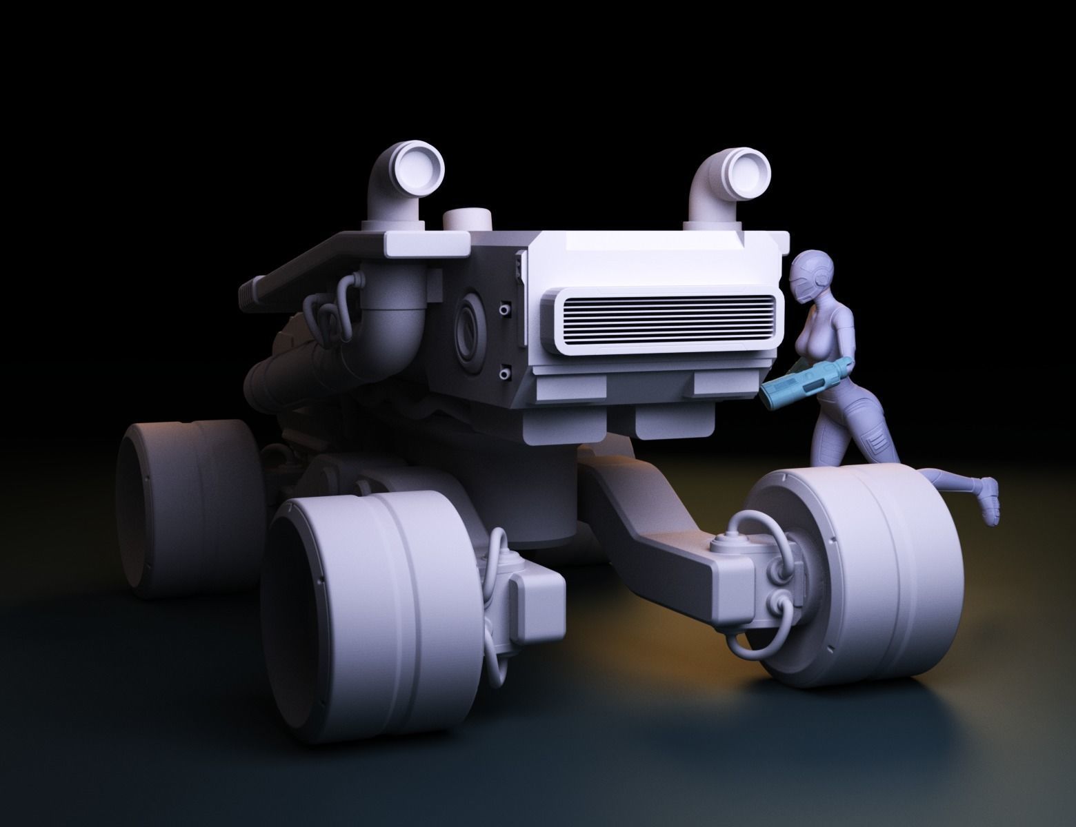 SCI-FI GIRL AND ROVER DIORAMA 3D print model_5