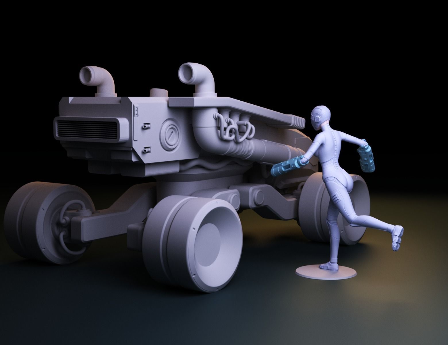 SCI-FI GIRL AND ROVER DIORAMA 3D print model_4
