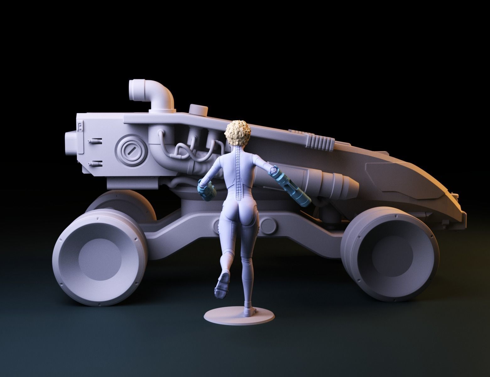 SCI-FI GIRL AND ROVER DIORAMA 3D print model_3
