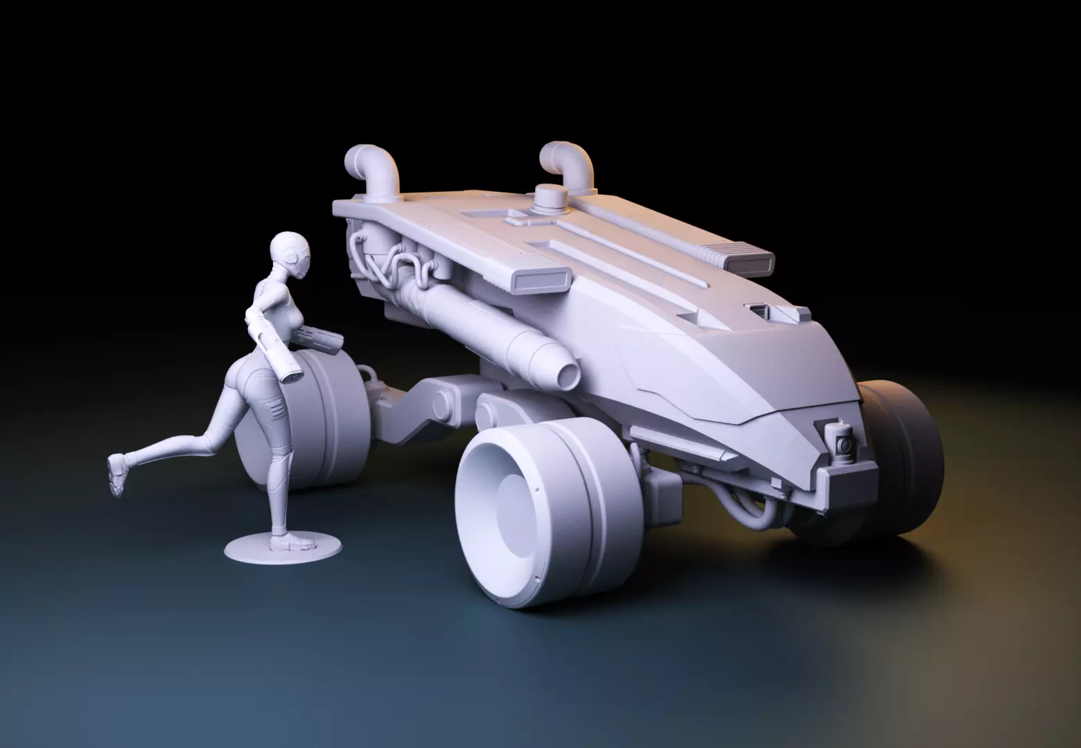 SCI-FI GIRL AND ROVER DIORAMA 3D print model_0
