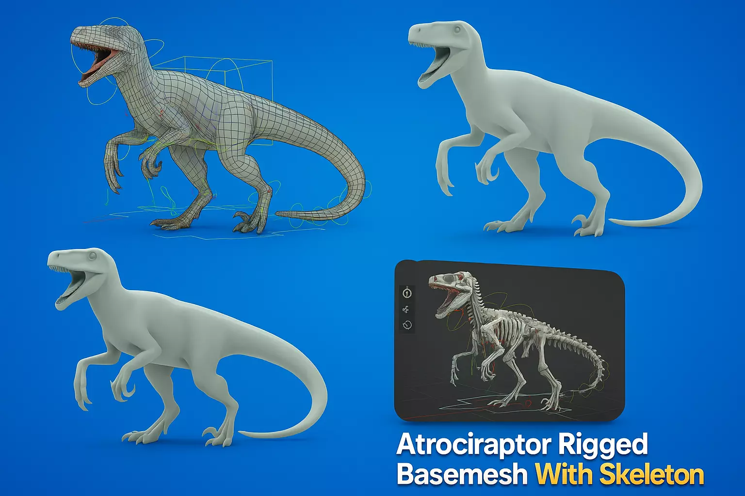 Atrociraptor Rigged Skeleton Low-poly 3D model_0