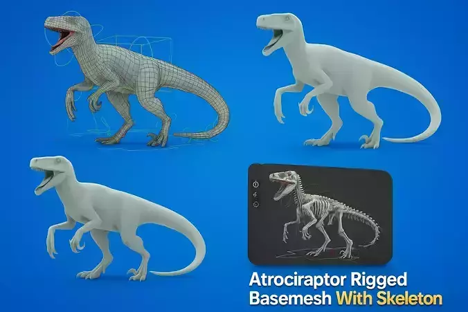 Atrociraptor Rigged Skeleton Low-poly 3D model