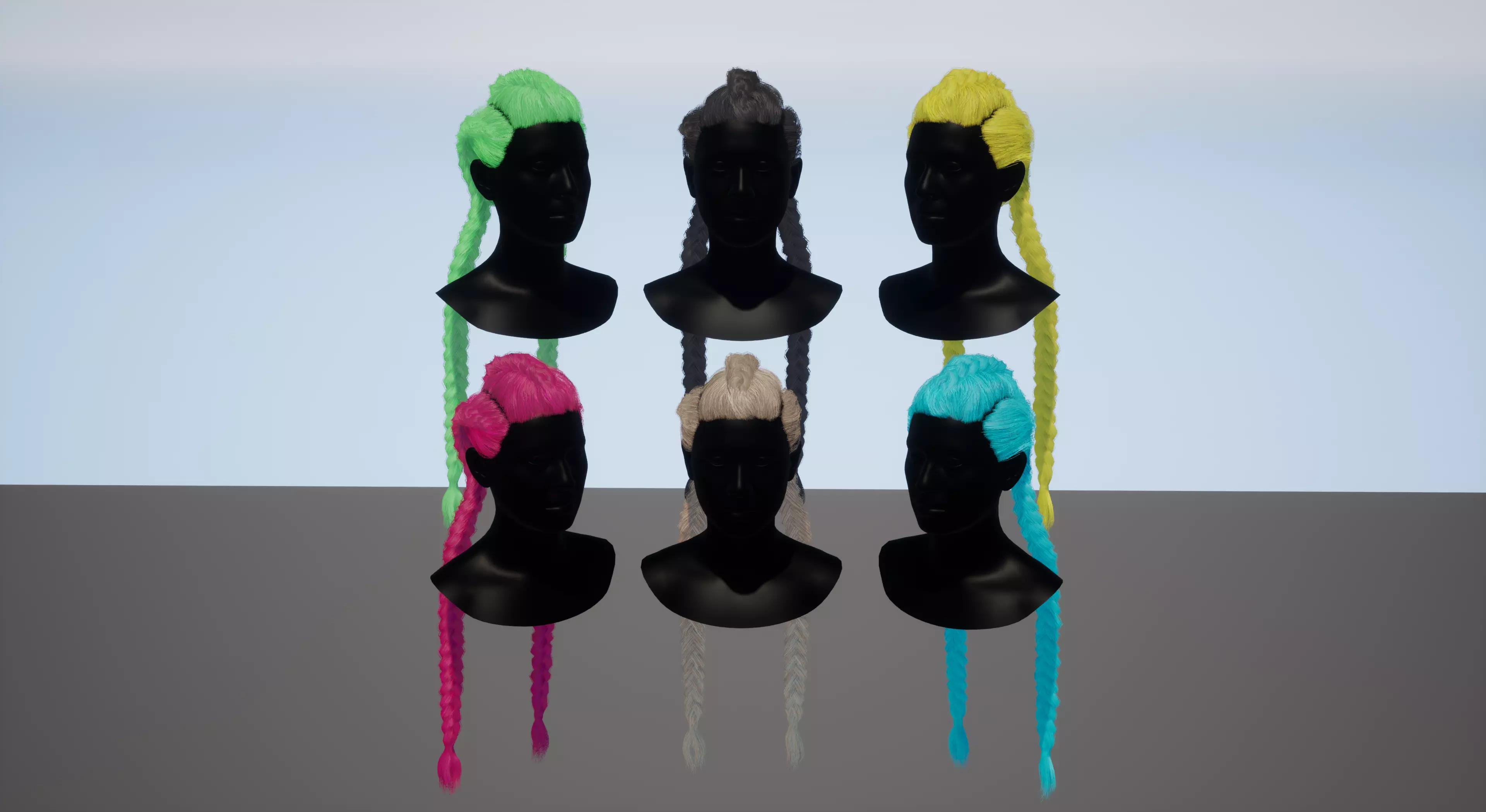 Real-time long braids Low-poly 3D model_0