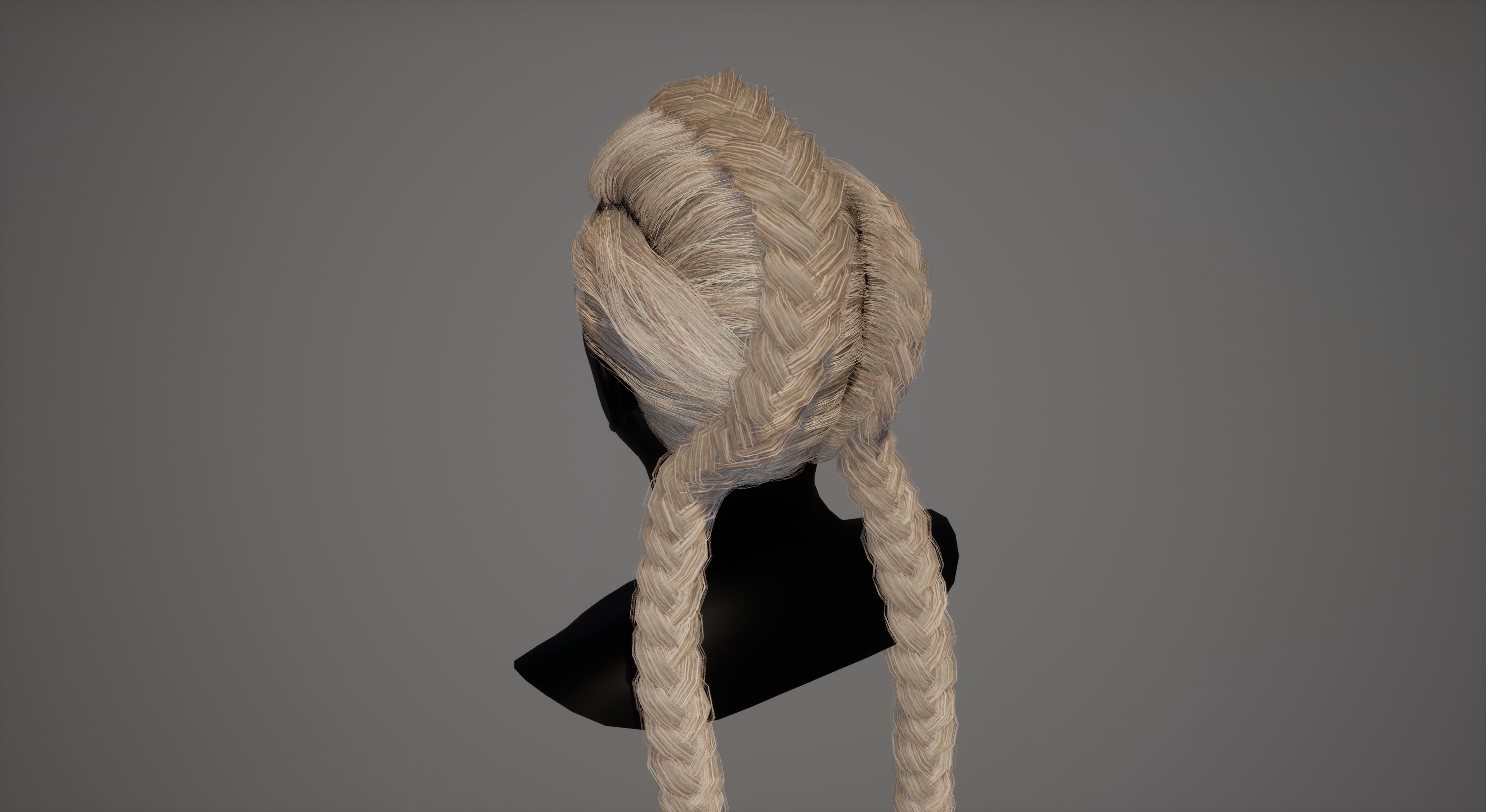 Real-time long braids Low-poly 3D model_7