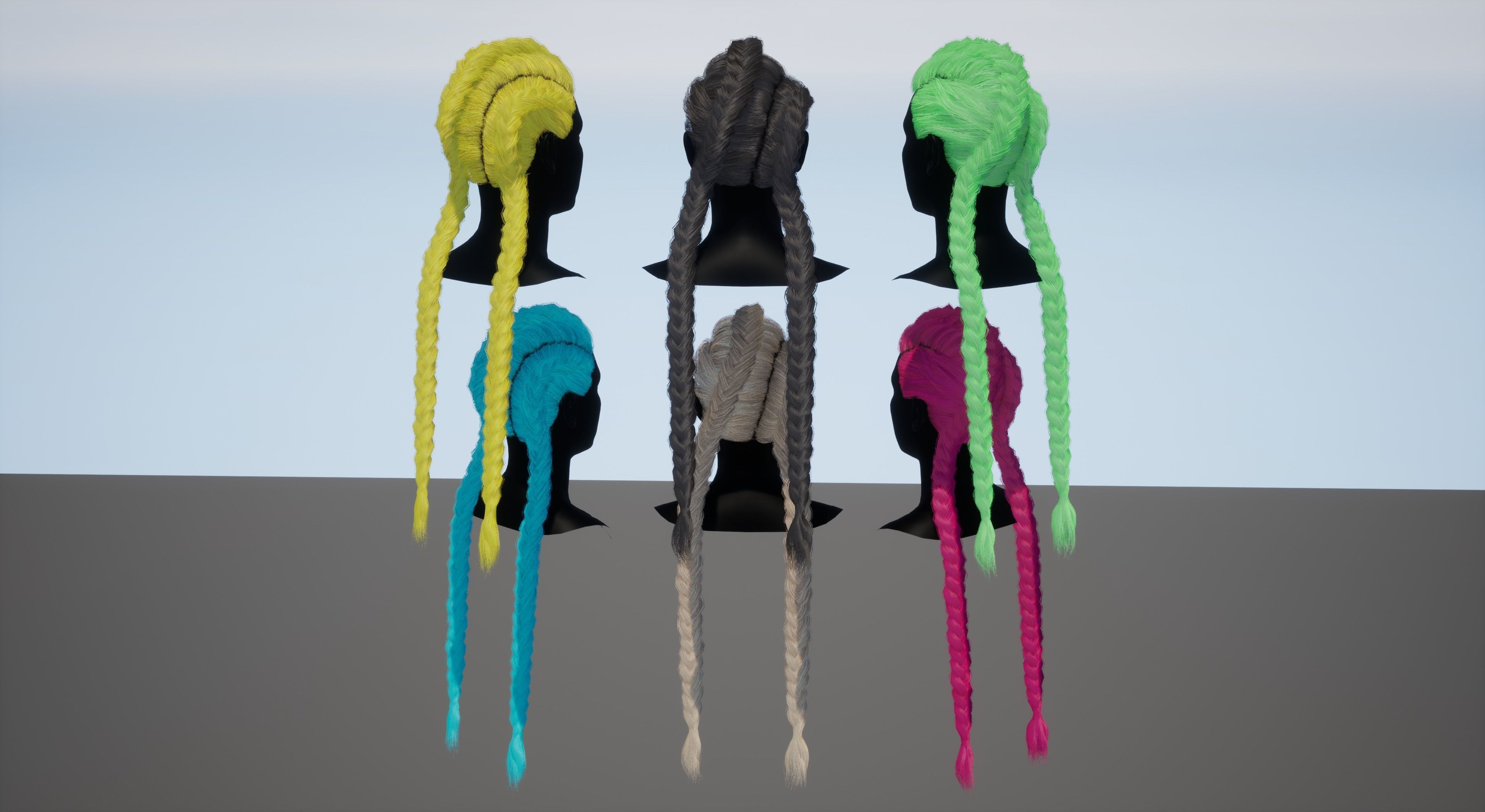 Real-time long braids Low-poly 3D model_1