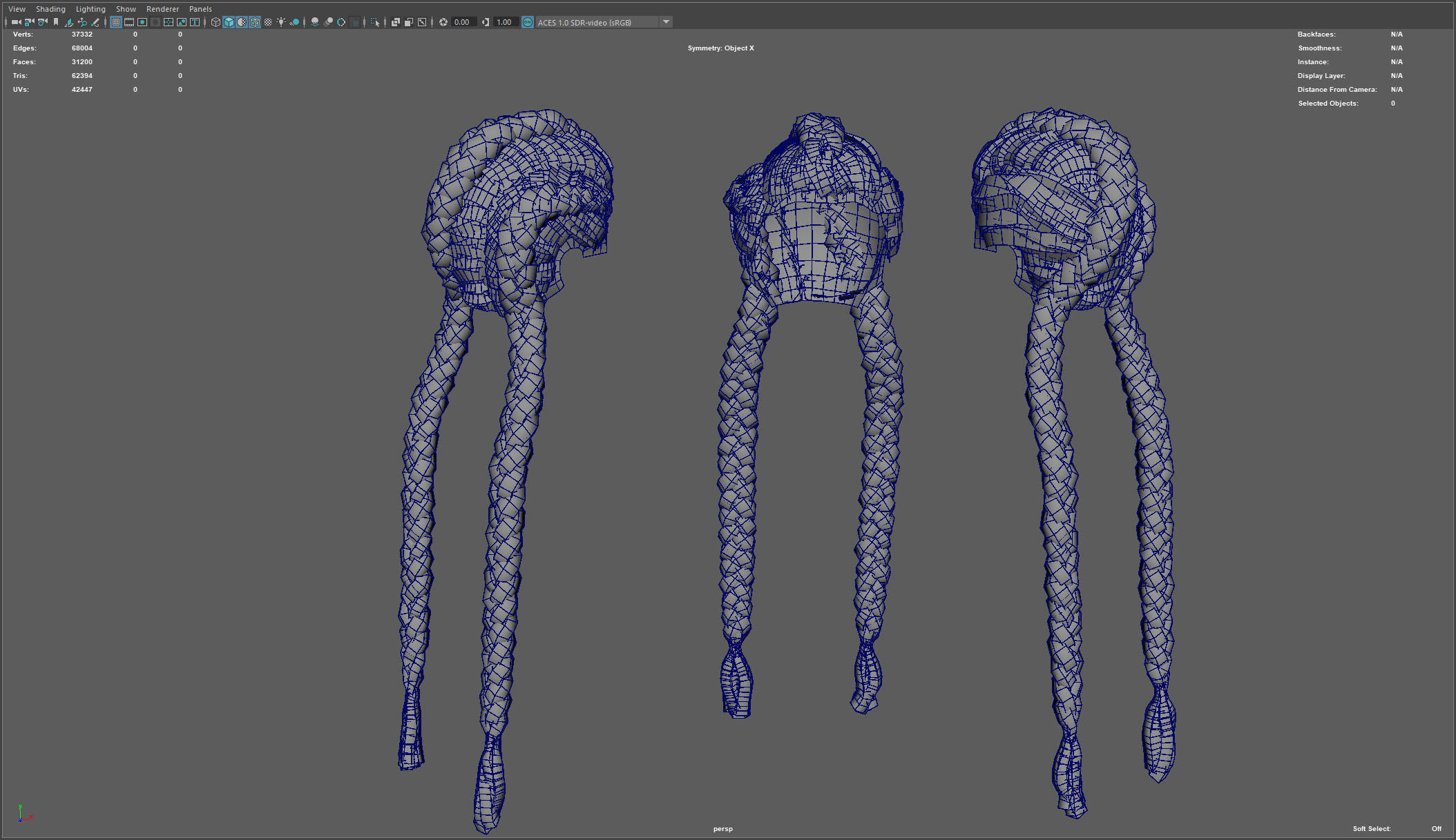 Real-time long braids Low-poly 3D model_9