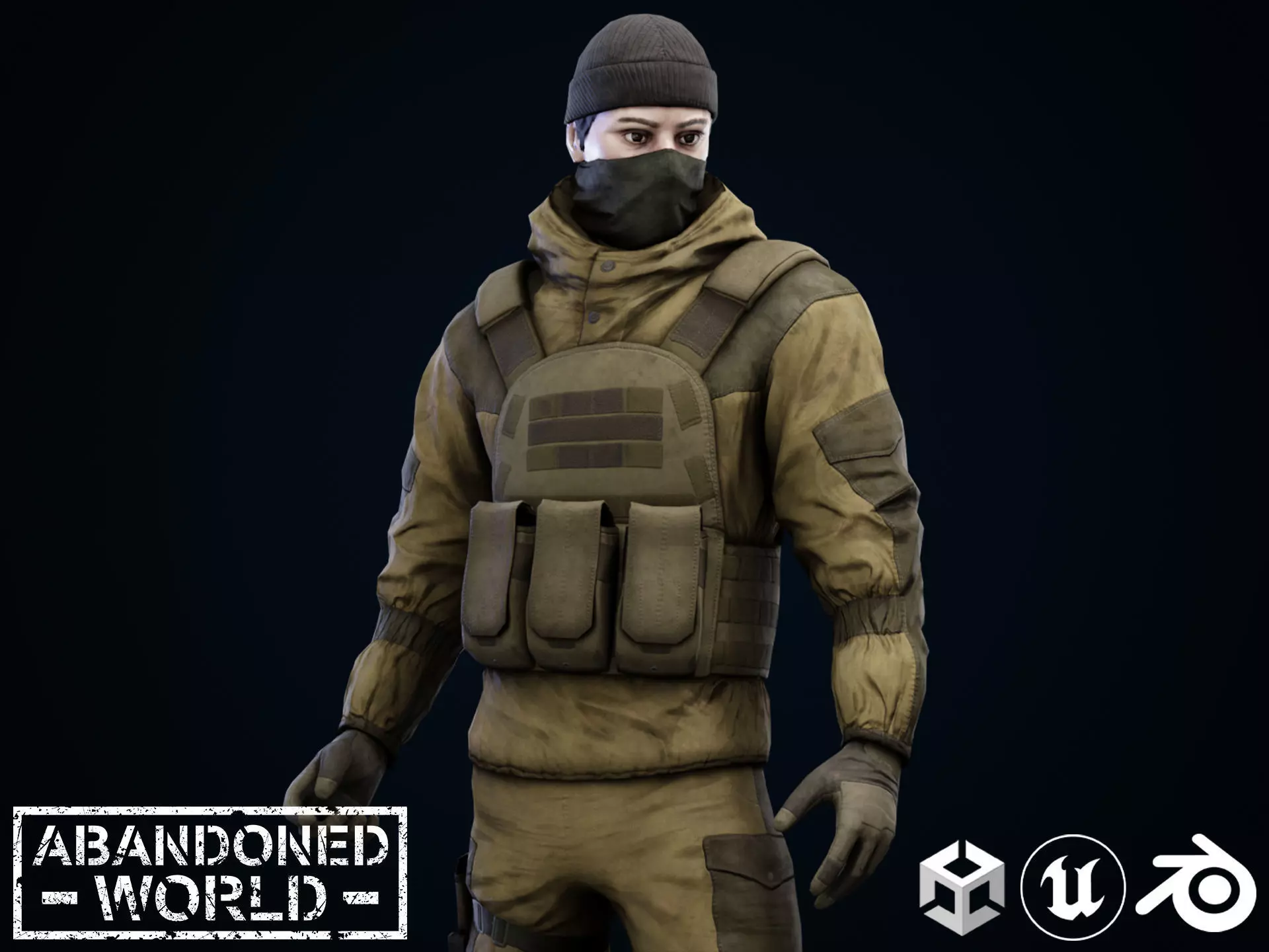 Military Mercenary Bandit Low-poly 3D model_0