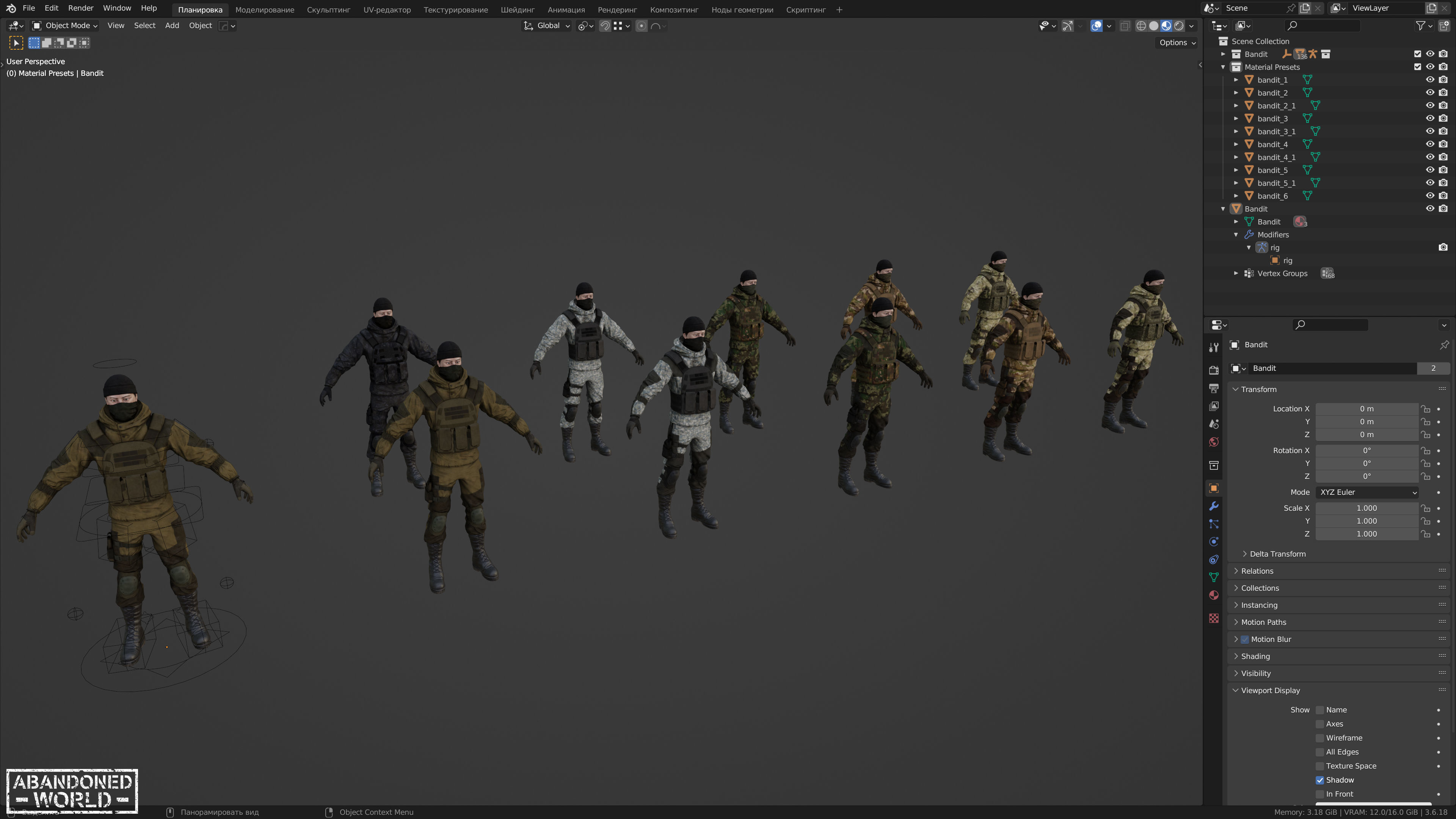 Military Mercenary Bandit Low-poly 3D model_21