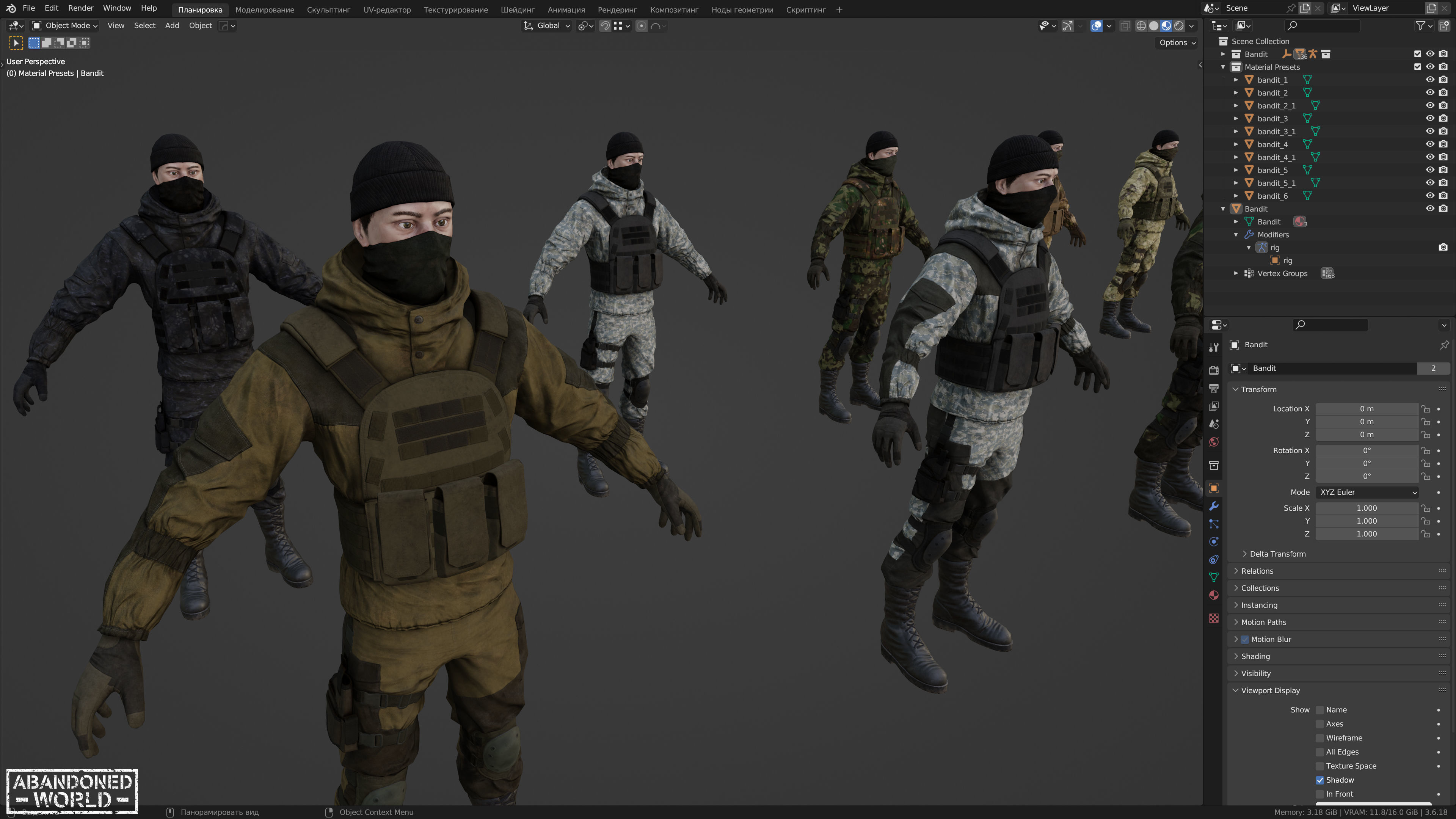 Military Mercenary Bandit Low-poly 3D model_22