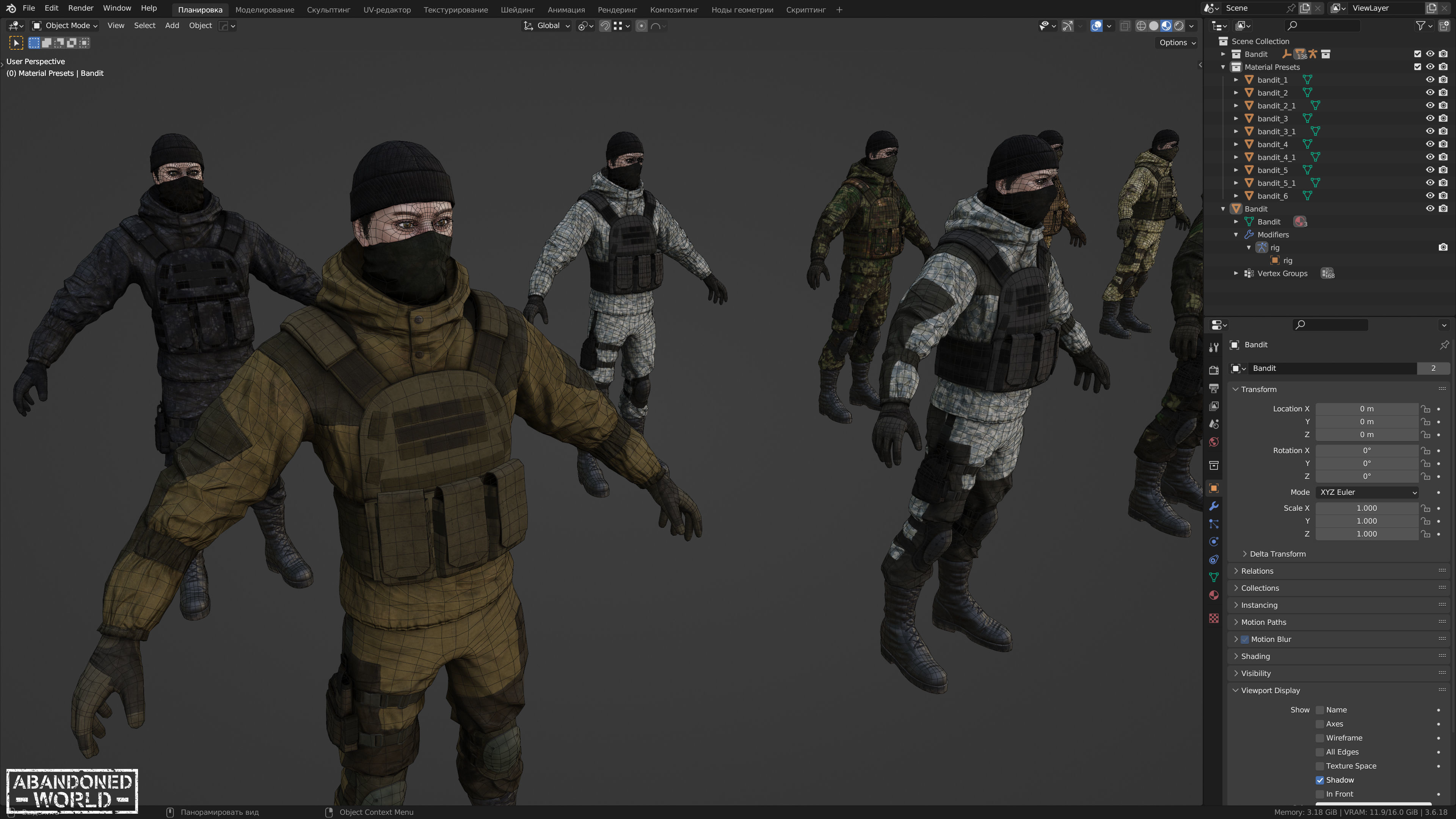 Military Mercenary Bandit Low-poly 3D model_23