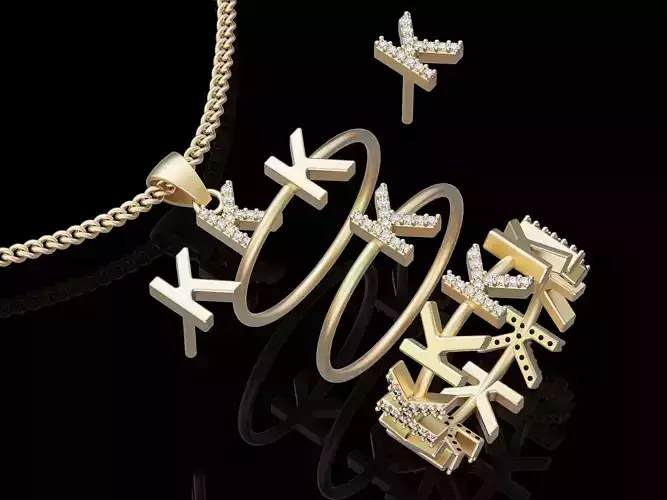 Letter k earring pendant ring    printable jewelry 3D model